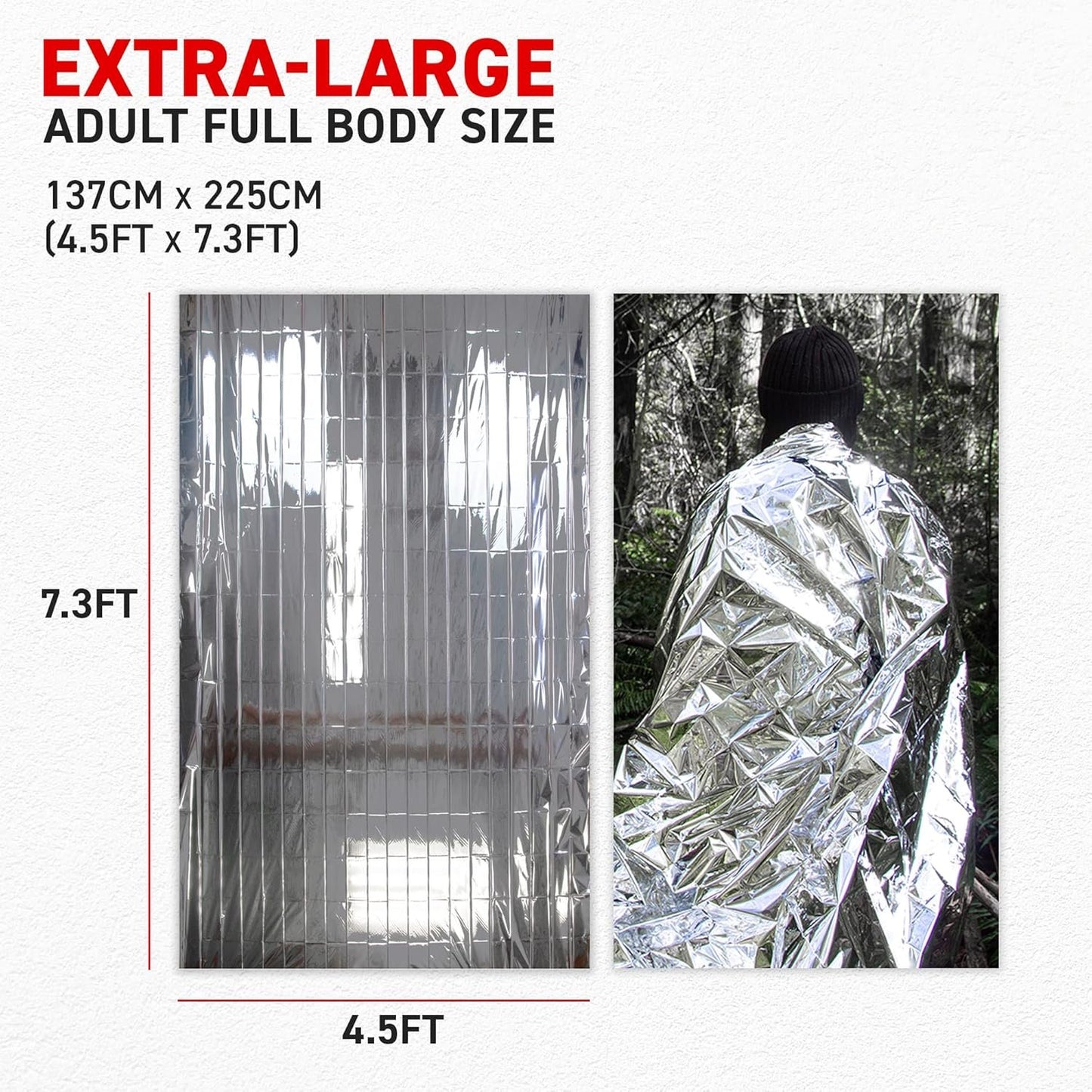 72 HRS MIL-SPEC Emergency Space Blankets Mylar Survival or Emergency Thermal Blankets for Camping, Hiking, Marathon, First Aid, Emergency Preparedness, Extreme Weather, Shelter (4-Pack)