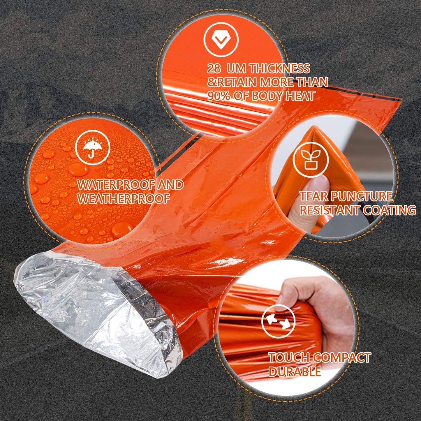 Mezonn PE Emergency Sleeping Bag Survival Bivy Sack- Use as Emergency Space Blanket, Lightweight Sleeping Bag, Survival Gear for Outdoor, Hiking, Camping - Includes Nylon Sack with Carabiner