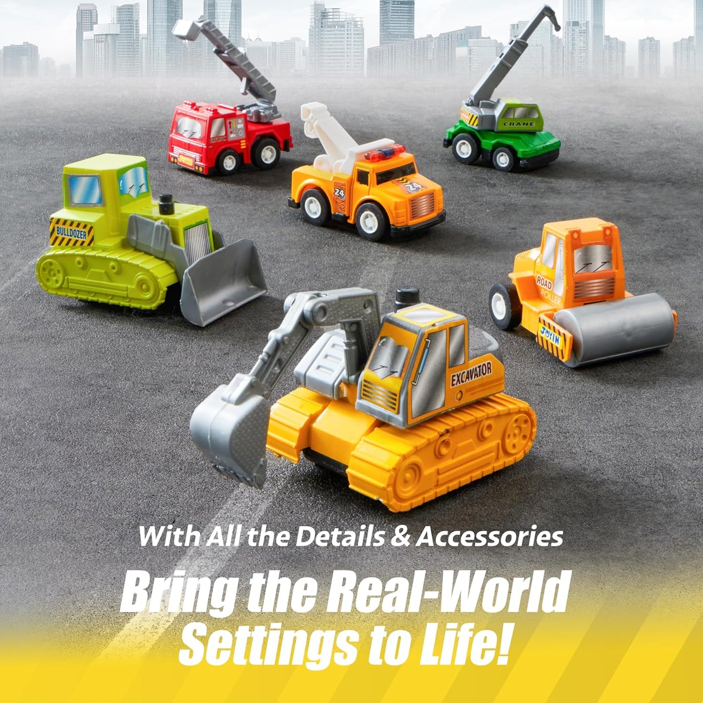 JOYIN 18 Piece Pull Back City Cars and Trucks Toy Vehicles Set Model Car, Friction Powered Die-Cast Cars for Toddlers, Boys, and Girls’ Educational Play