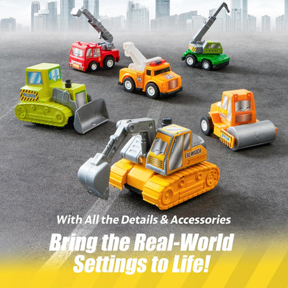 JOYIN 18 Piece Pull Back City Cars and Trucks Toy Vehicles Set Model Car, Friction Powered Die-Cast Cars for Toddlers, Boys, and Girls’ Educational Play