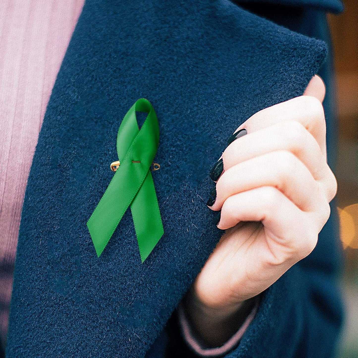 200 Pieces Green Satin Awareness Ribbons with Safety Pins for Mental Health Awareness 1.4 x 3 inch