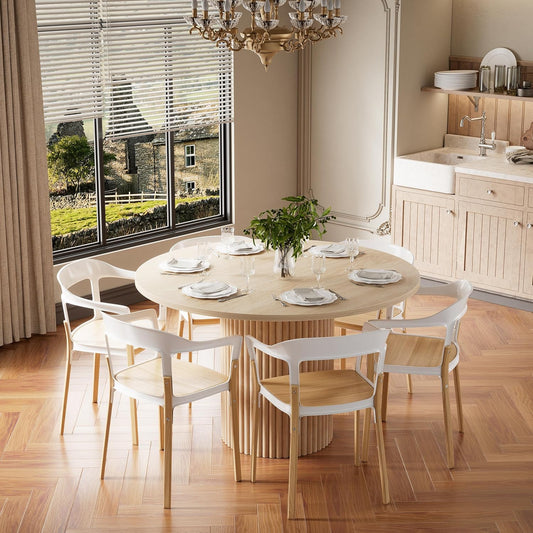 PAKASEPT Round Dining Room Table, 47" Circular Tabletop, Modern Kitchen Table with Solid Wood Pedestal Base, Leisure Coffee Table for 6 People, for Kitchen Dining Room