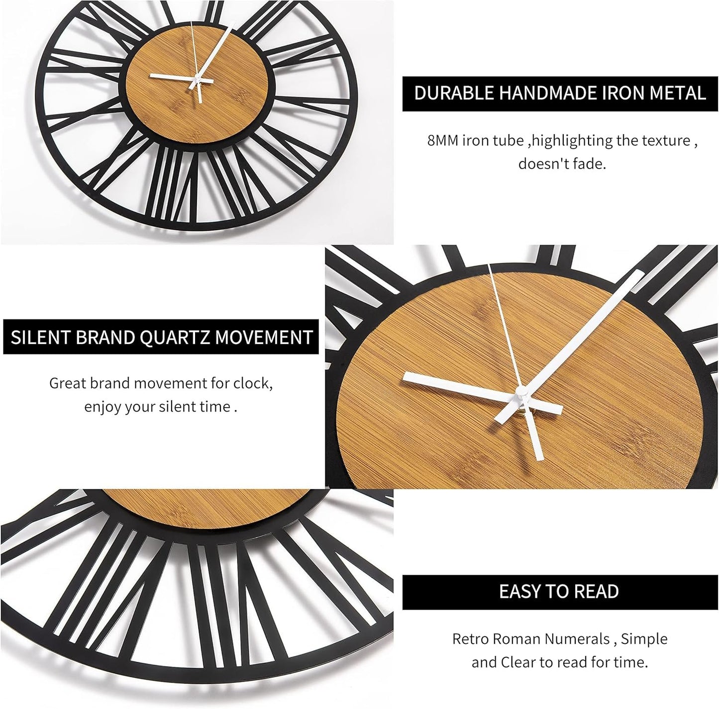 1st Owned Round Wall Clock for Living Room Decor, 13" Battery Operated,Silent Non Ticking, Modern Black Clocks for Home,Garden,Office,Kitchen, Cafe Wall