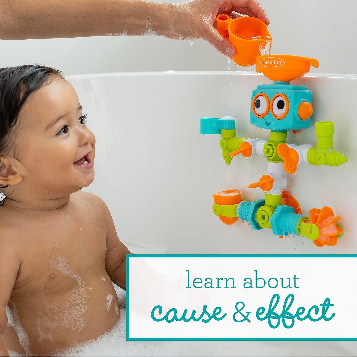 Infantino 217025 Sensory Plug & Play Plumber Toy Exploration and Learning Cause and Effect 16 Piece Bath, Multicolour