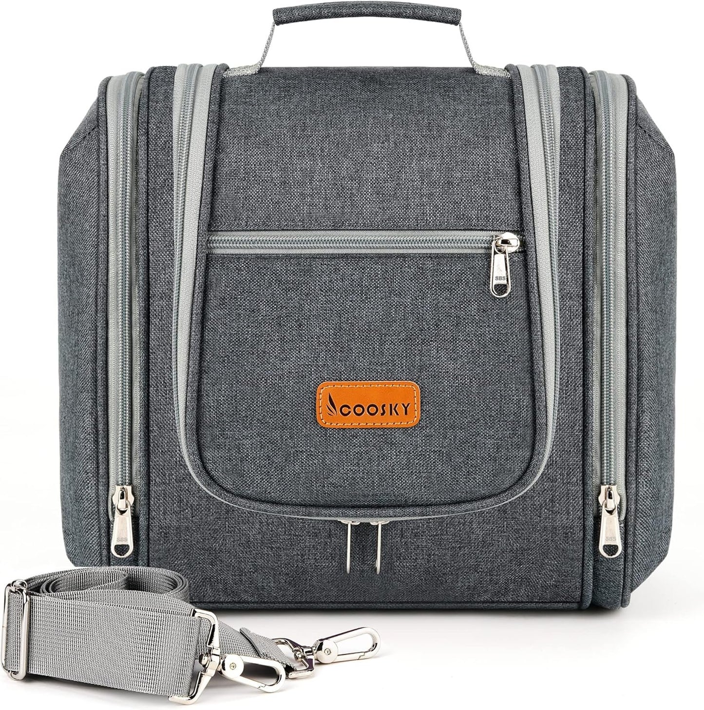 Extra Large Hanging Travel Toiletry Bag for Women and Men, Hygiene Bag, Bathroom and Shower Organizer Kit with Elastic Band Holders for Toiletries, Cosmetics, Makeup, Brushes, Grey