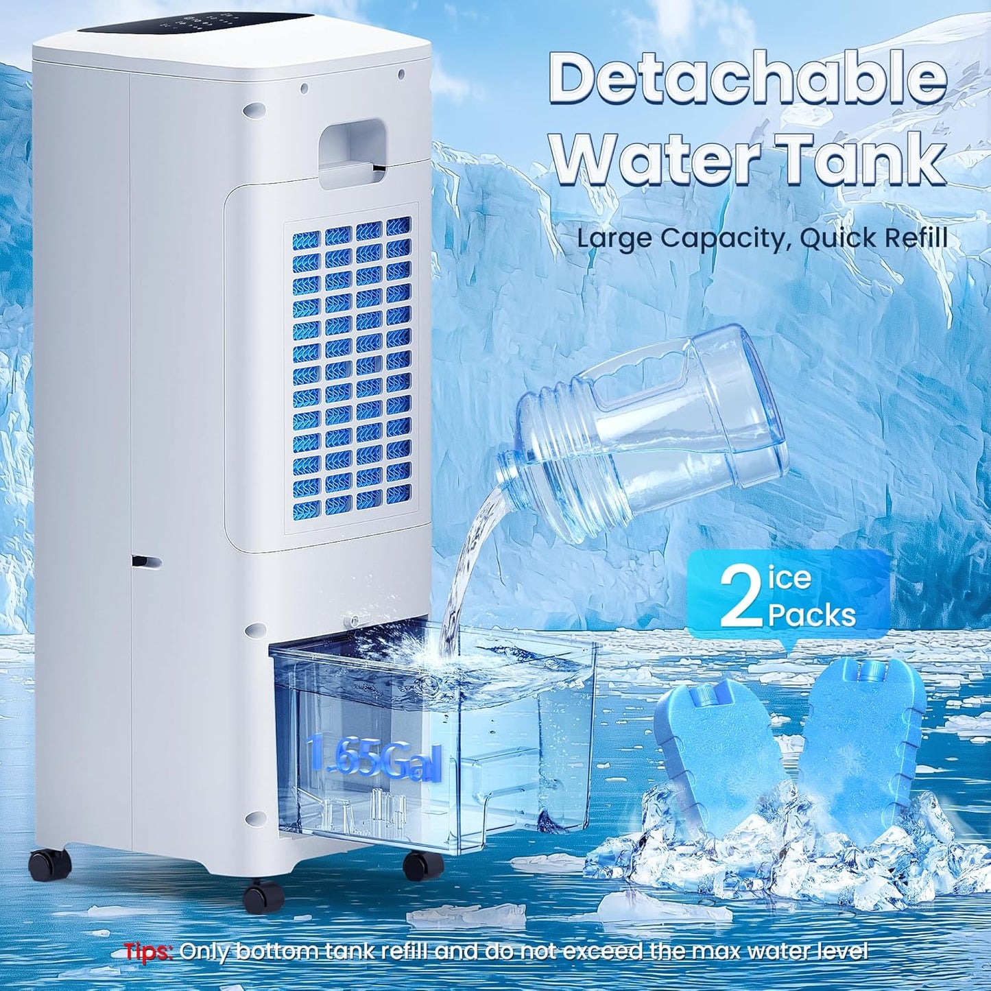 30IN Windowless Portable Air Conditioners, Evaporative Air Cooler with Aroma Box, 3IN1 Ductless&Ventless Indoor Swamp Cooler for Room, 3 Modes&3 Speeds, 1.65Gal Tank, Remote, No Hose No Windows Needed