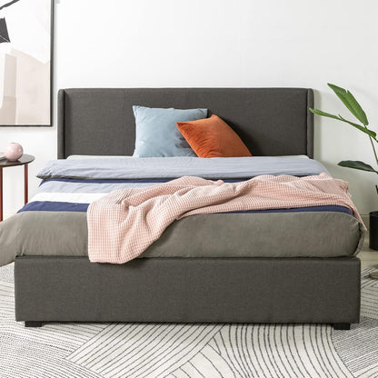Double Bed Frame, Zinus Fabric Upholstered Bed Base with Gas Lift Storage, Dark Grey, Bedroom Furniture