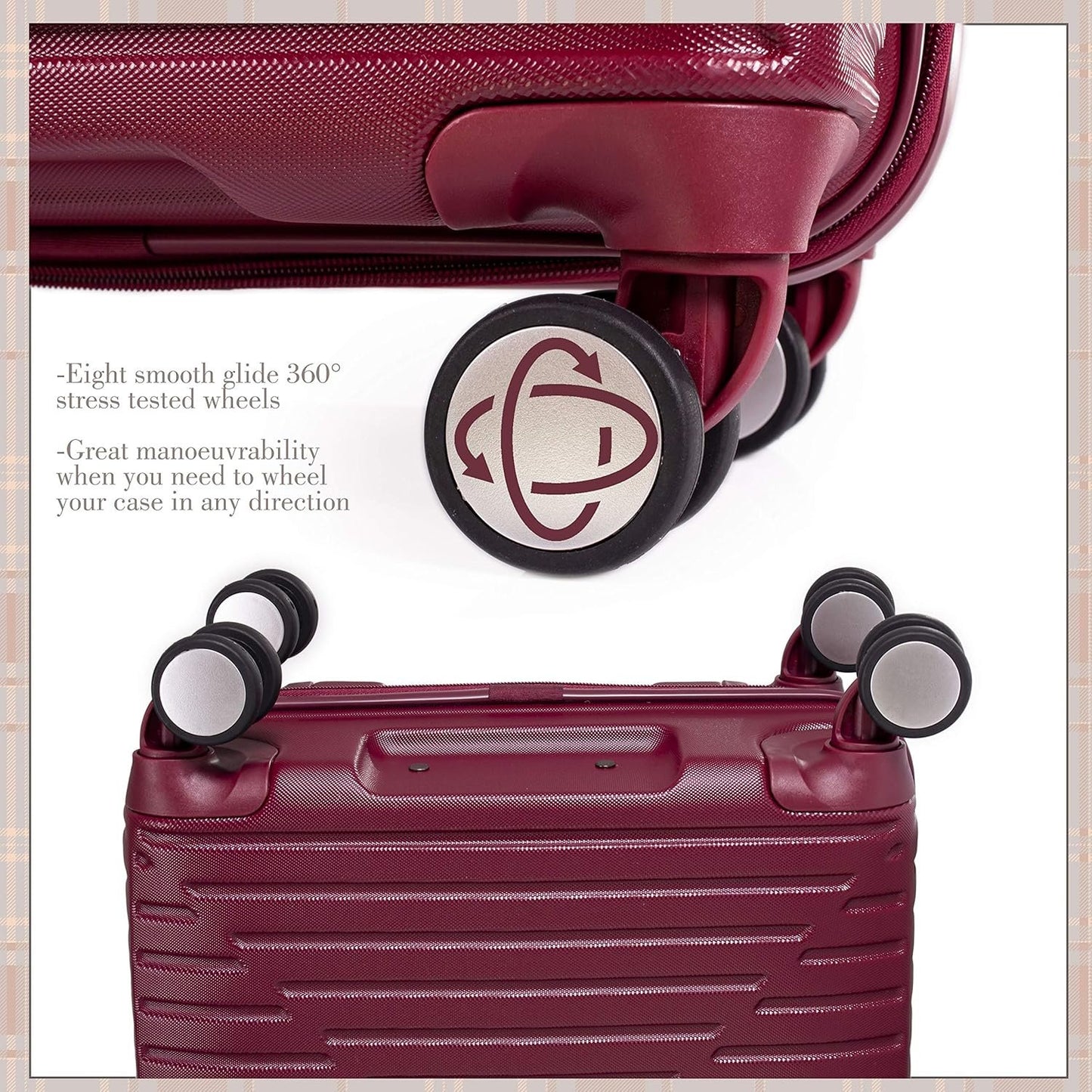 london Fog ABS Hard Case - 8 Wheel Spinner Travel Luggage | Telescopic Drag Handle | TSA Security Locks LFL005, Tuscan Red, Suitcase