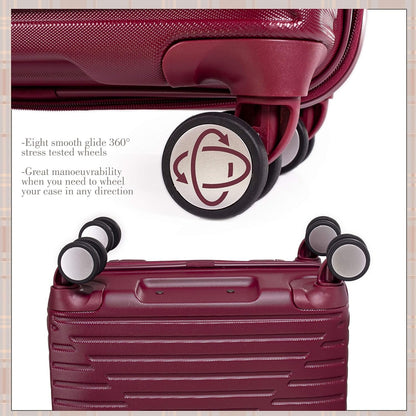 london Fog ABS Hard Case - 8 Wheel Spinner Travel Luggage | Telescopic Drag Handle | TSA Security Locks LFL005, Tuscan Red, Suitcase
