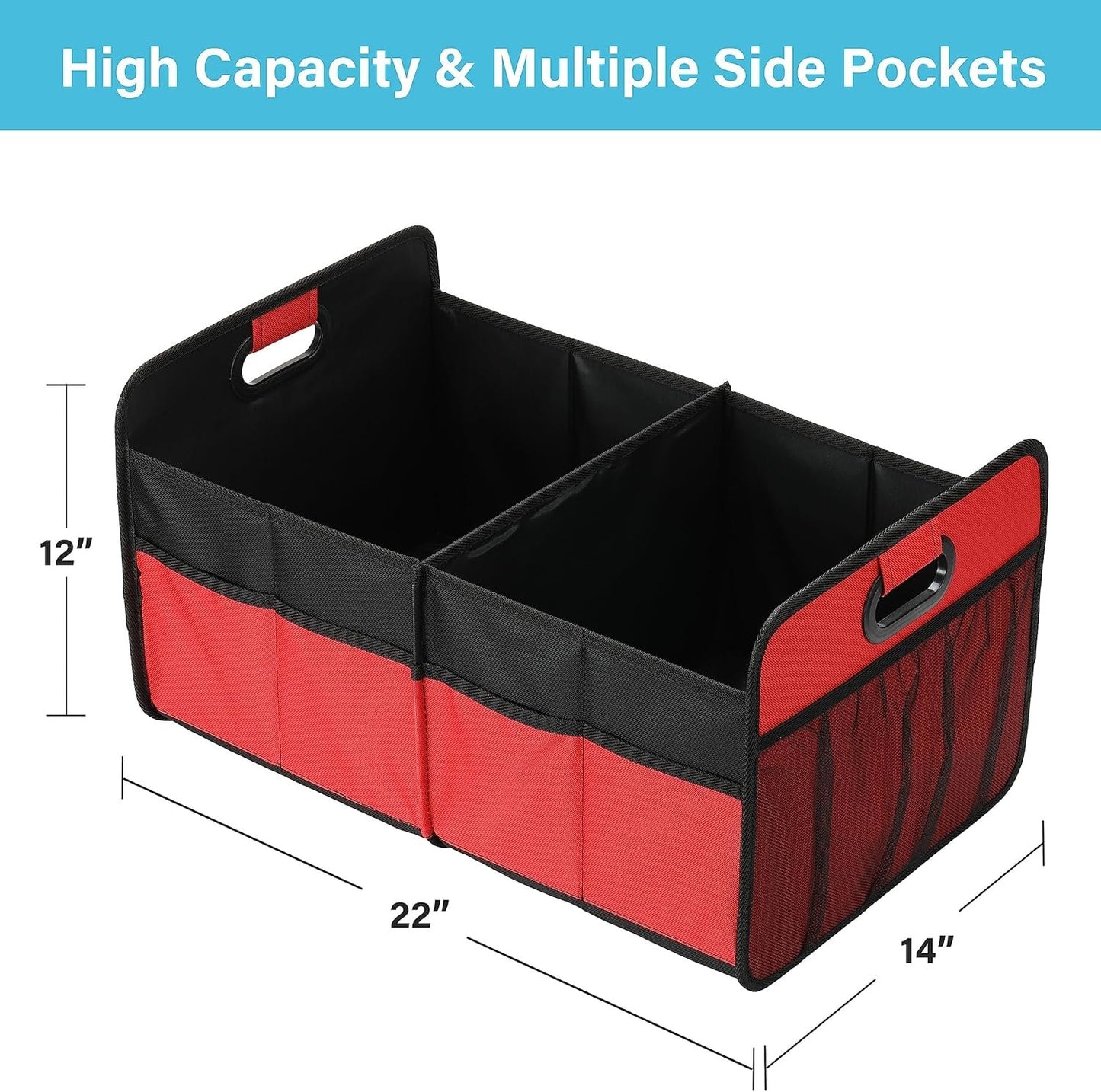 Simple Deluxe Car Trunk Organizer, 2 Compartments Collapsible Trunk Storage, Anti-slip Design, Made of Waterproof 600D Oxford Polyester, Suitable for SUV, Minivan, Truck, Standard Size, Red New