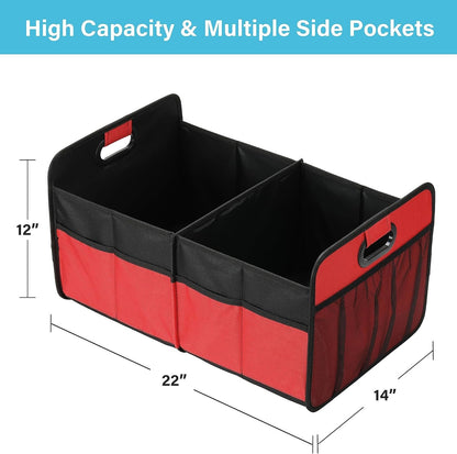 Simple Deluxe Car Trunk Organizer, 2 Compartments Collapsible Trunk Storage, Anti-slip Design, Made of Waterproof 600D Oxford Polyester, Suitable for SUV, Minivan, Truck, Standard Size, Red New