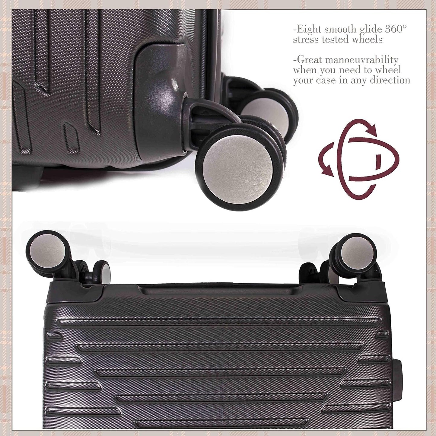 london Fog ABS Hard Case - 8 Wheel Spinner Travel Luggage | Telescopic Drag Handle | TSA Security Locks LFL005, dark grey, Cavendish