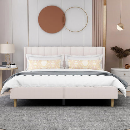 AGARTT Upholstered Platform Bed Frame King Size with Headboard and Footboard/Wooden Slats Support/No Box Spring Needed/Easy Assembly, Beige Velvet