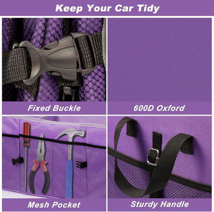 GPUSFAK Collapsible Trunk Organizer, 75L Large Capacity Portable Car Storage for SUV, Purple, 2 Compartments