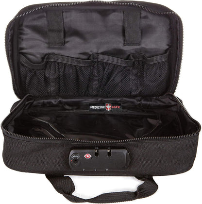 Medicine Safe MTB-1 TSA Approved Locking Toiletry Organizer and Medication Travel Bag for Men and Women, Small Carry On, Non-Hanging, Black with Logo, 10.2 x 7.5 x 1.6 inches