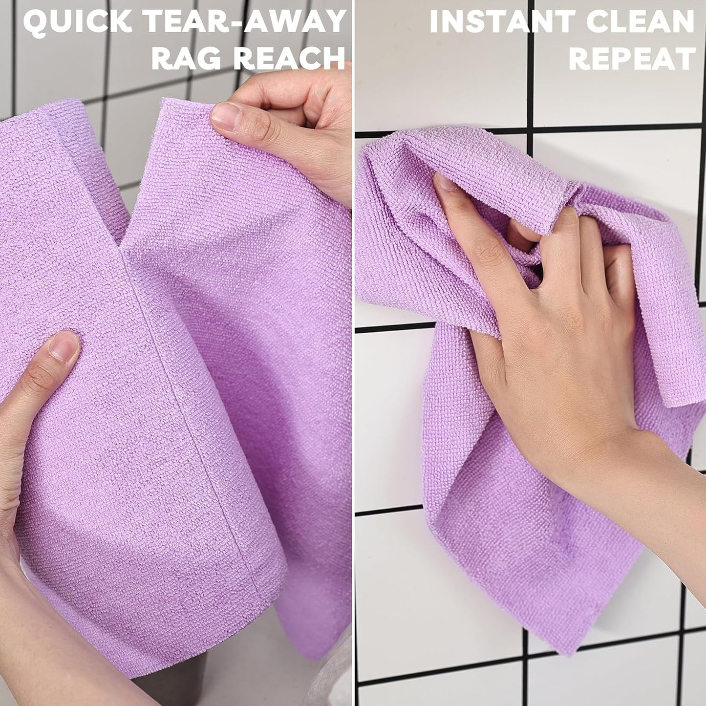 Socrates Microfiber Cleaning Cloth Roll – 50 Tear-Away, Ultra-Absorbent, Reusable, Washable, Quick-Dry Towels in Purple
