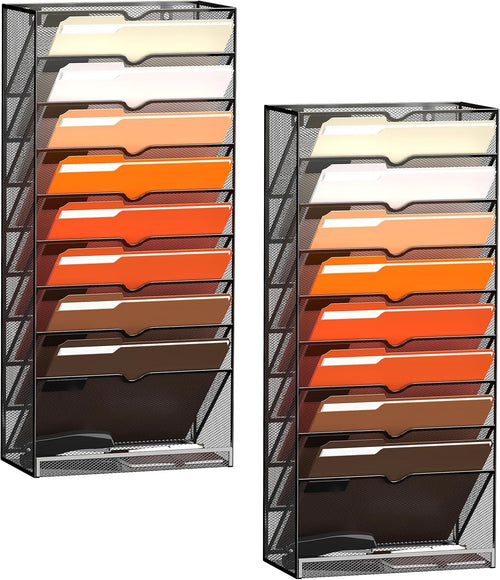 SUPEASY 10-Tier Wall File Organizer Hanging Wall File Holder for Papers, Folders, Files Clipboard & Magazine Organization Great for Office Home, Black 2 Pack