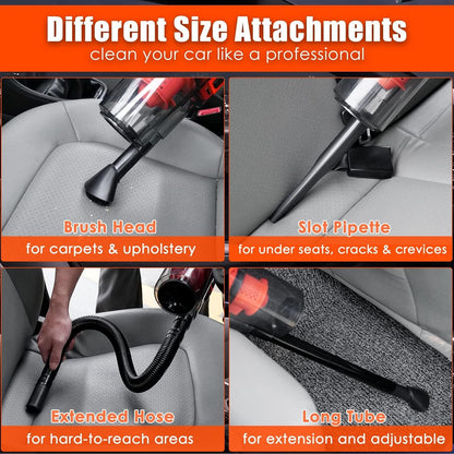Car Detailing Kit Interior Cleaner, 17Pcs Car Cleaning Supplies with High Power Portable Car Vacuum, Detailing Brush Set, Windshield Cleaner, Orange Car Accessories for Women Men Teens Kids