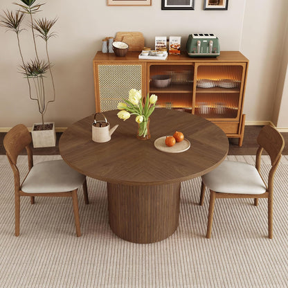 Round Dining Table for 4, Modern Farmhouse Kitchen Table, 47 Inch Small Circle Dining Tables with Wood Strip Base for Kitchen Living Room (Walnut)