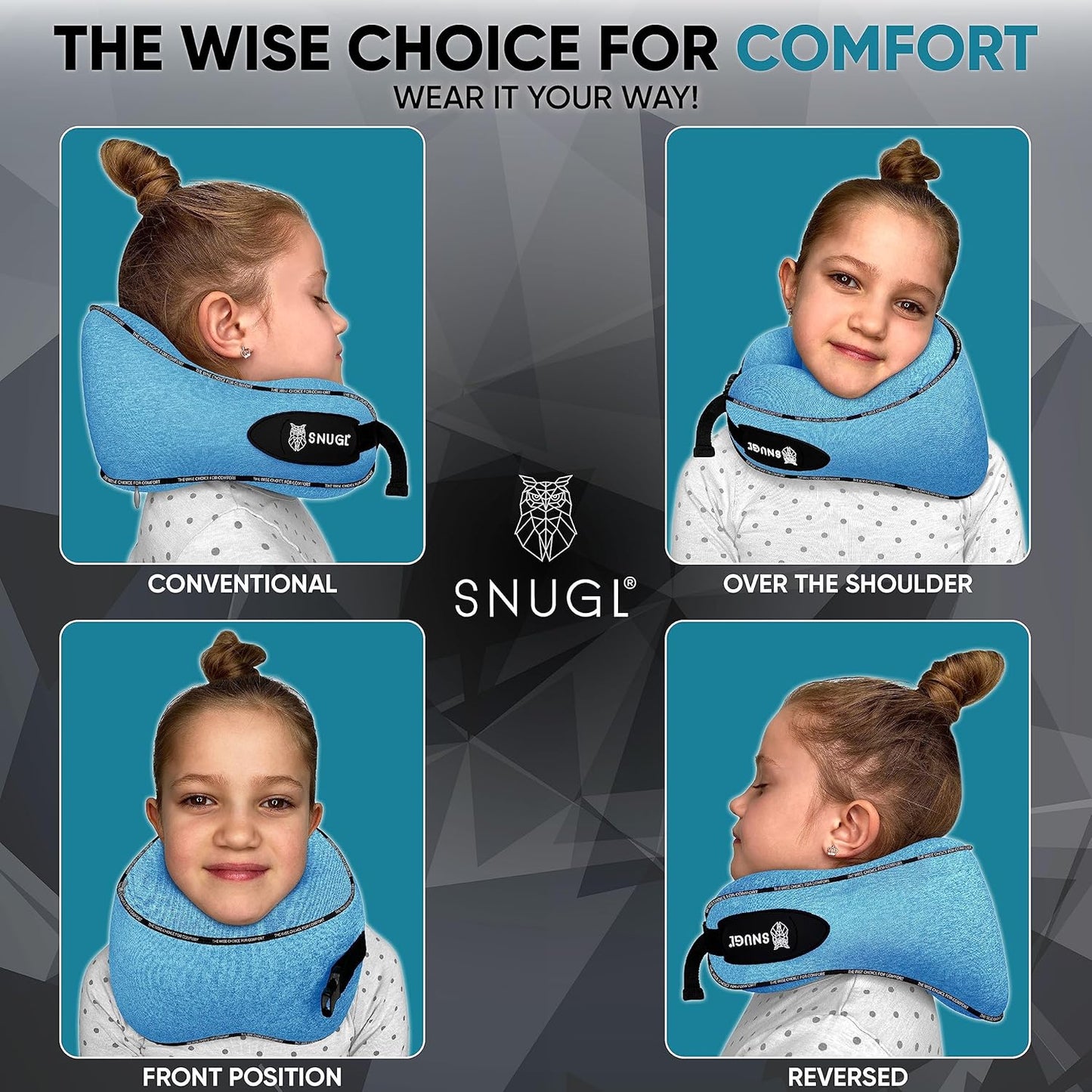 SNUGL Travel Pillow for Kids - Memory Foam Kids Neck Pillows for Travel | Neck Rest Children Travel Pillows for Airplanes | Kids Travel Pillow with Carry Bag & Clip | Kids Flight Travel Essentials