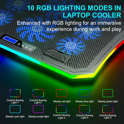 Laptop Cooling Pad RGB Gaming Notebook Cooler for Desk and Lap Use, MOOJAY Laptop Fan Stand 8 Adjustable Heights with 8 Quiet Fans and Phone Holder, for 15.6-17.3 Inch Laptops - Blue LED Light