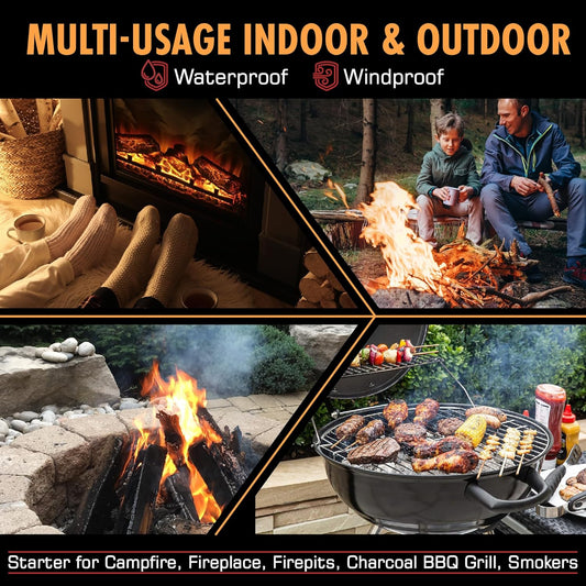 Fireflame Fire Plugs Fire Starter - Quick Instant 100% Waterproof All-Purpose Indoor & Outdoor Firestarter Tinder Tabs, for Emergency Survival, Charcoal Grill - Odorless & Non-Toxic - Total 100 Plugs