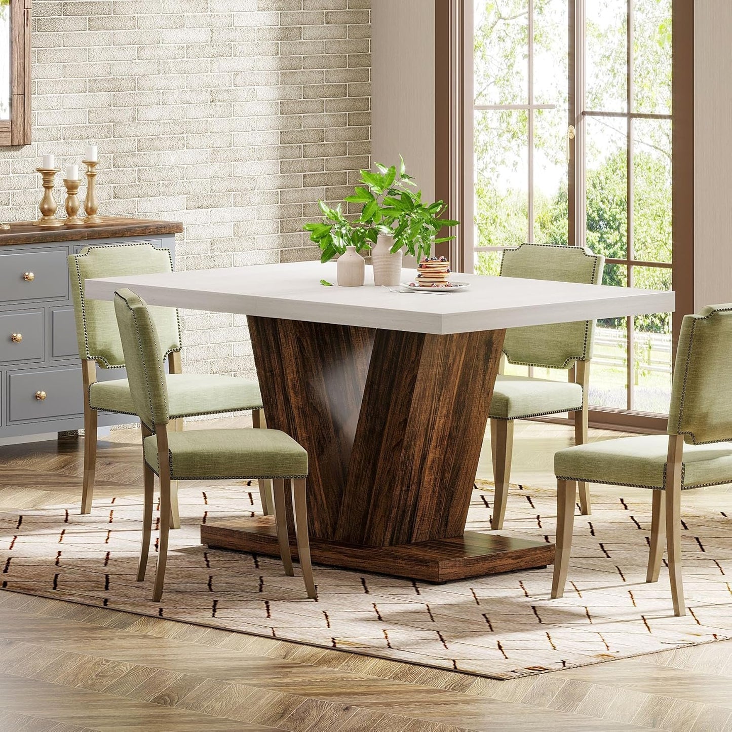 Tribesigns 47-Inch Dining Table for 4, White Kitchen Dinner Table with Heavy Duty Pedestal, Farmhouse Wooden Eating Table for Home, Dining Room, Small Space