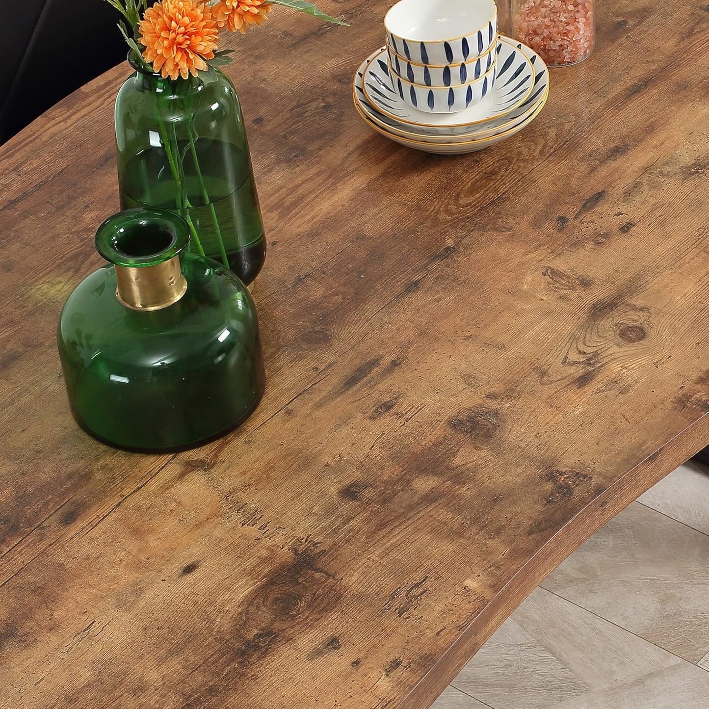 HOMCOM 63" Dining Table, Industrial Kitchen Table with Wave-Edged Tabletop and Steel Legs for Up to 6 People, Rustic Brown