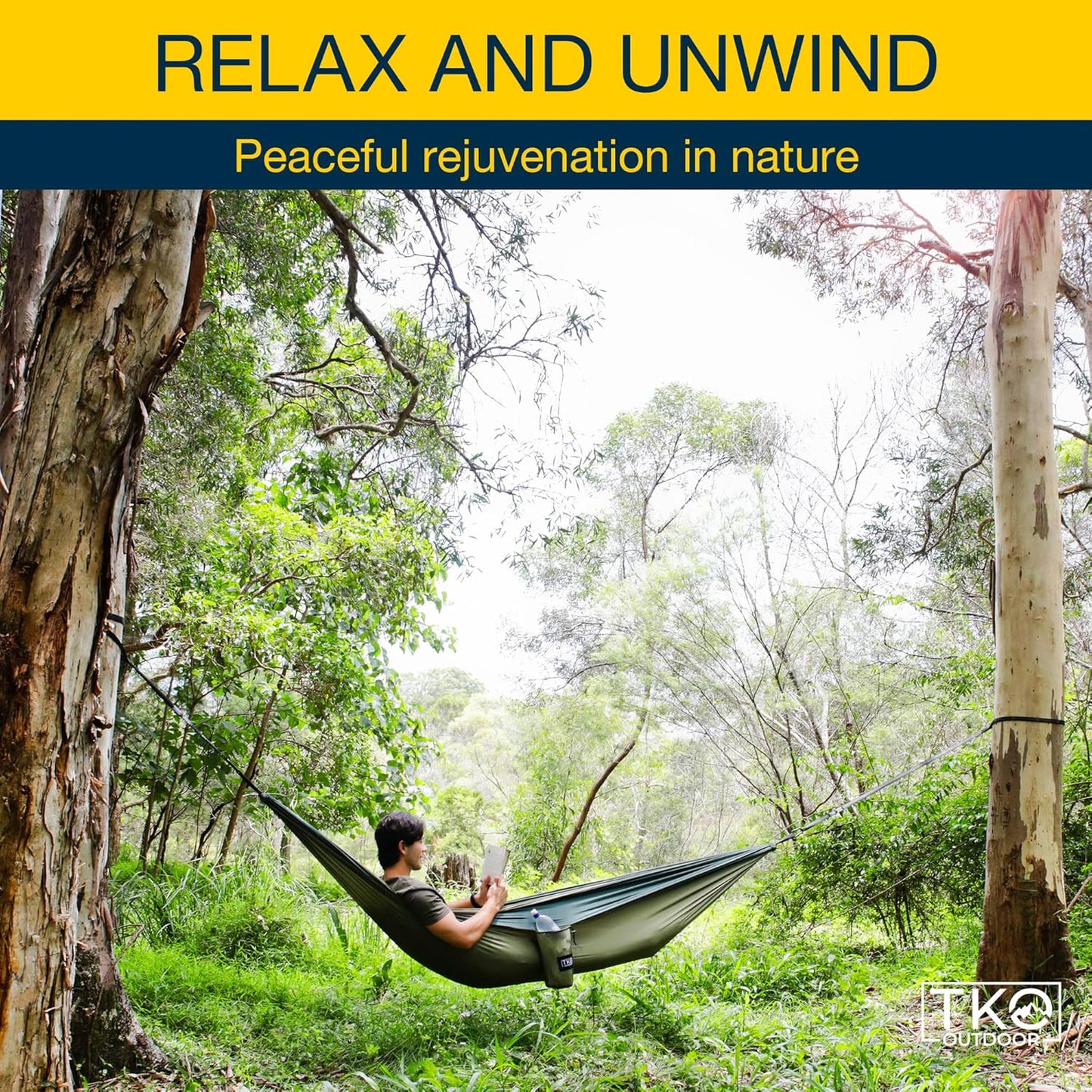 TKO Outdoor Double Camping Hammock - Portable Hammocks with Hanging Ropes | Lightweight Parachute Tree Hammock Tent for Backpacking, Travel, Beach, Backyard, Hiking, Indoor | Camping Gear Accessories