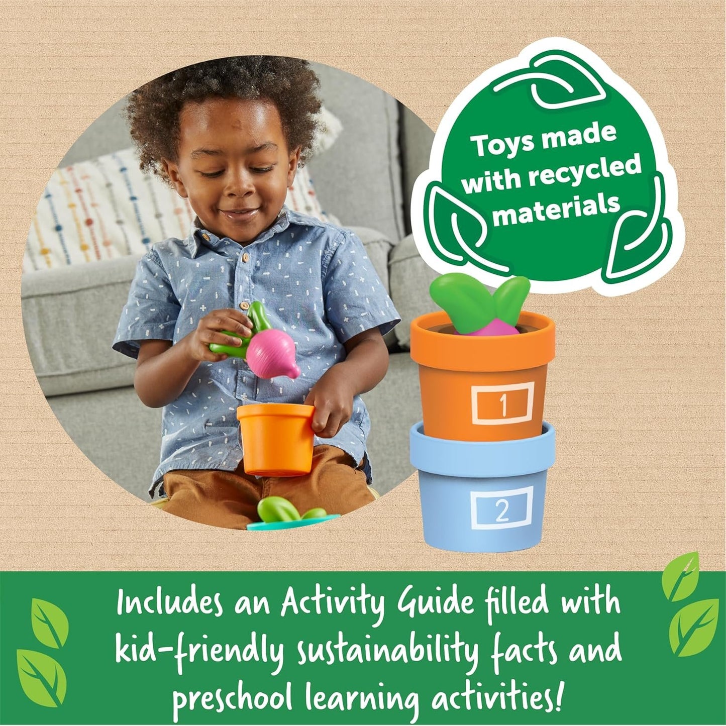 Learning Resources Hide and Seek Vegetable Garden - Eco Friendly Toddler Learning Toys, Preschool Toys for Kids Ages 18+ Months, Montessori Food Toys, Garden Toys, Green Toys