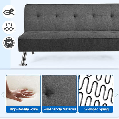 Yaheetech Reclining Sofa Bed with Padded Seat Convertible into Bed 105° – 180° Adjustable Living Room Living Room Guest Room Furniture for Resting Dark Grey/Fabric