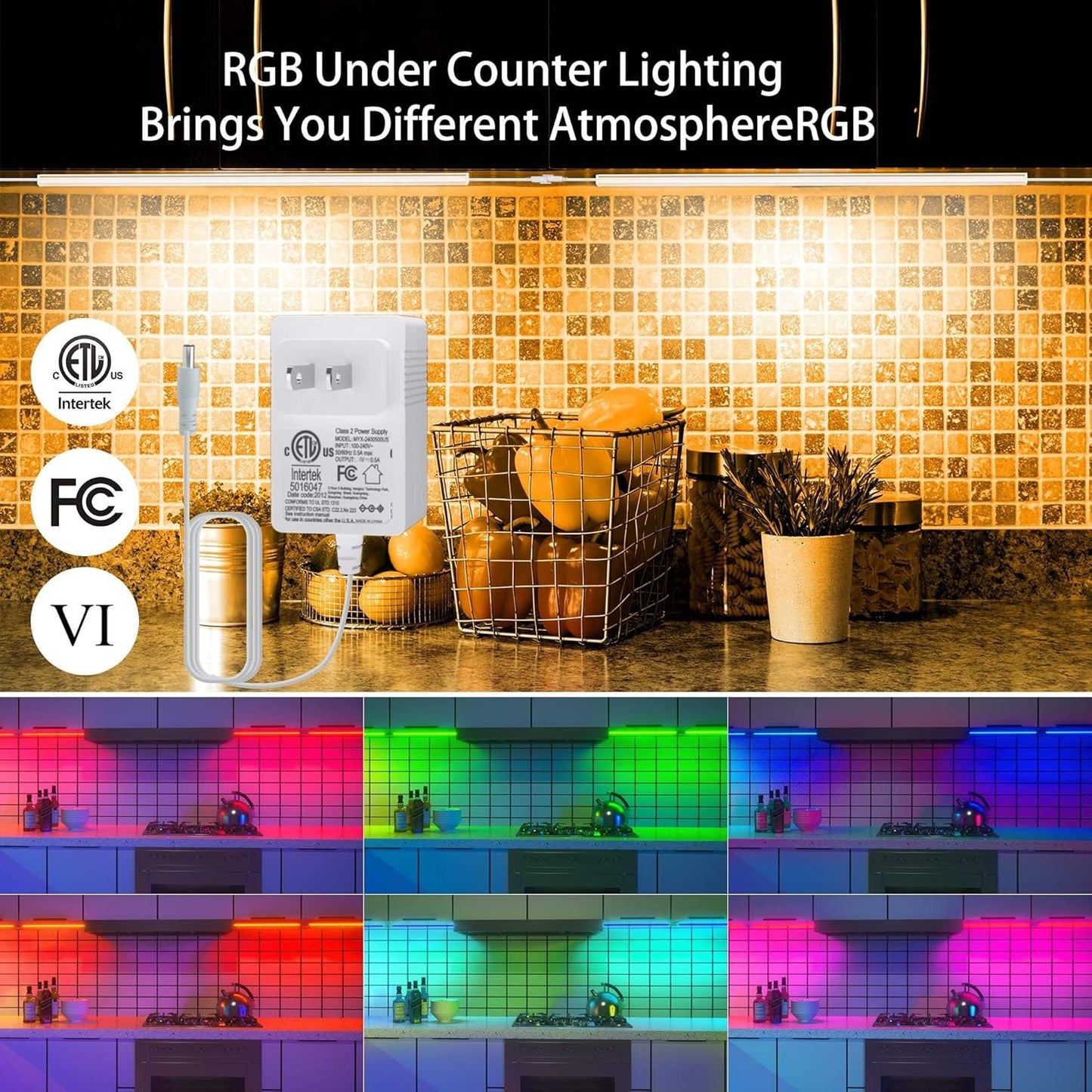Under Cabinet Lighting Plug in - 3 Pcs 12 Inch Under Cabinet Lights, RGB Closet Lights for Kitchen with Remote & APP, Dimmable Under Counter Lights for Cupboard, Shelf, Workbench, Desk, Bookcase