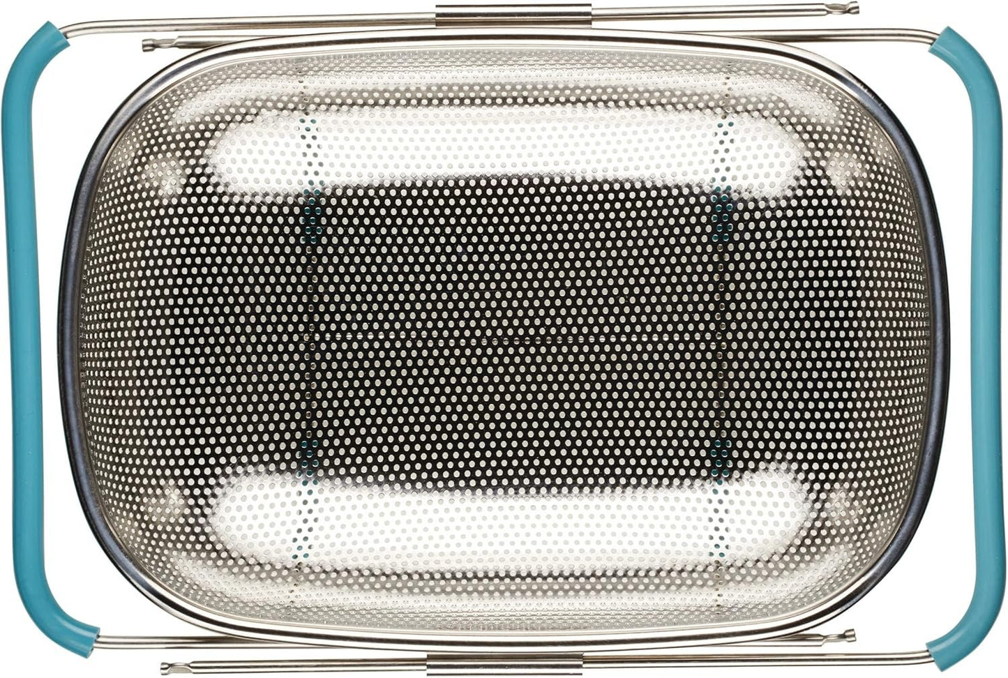 Rachael Ray Tools and Gadgets Over-The-Sink Colander/Strainer, 4.5 Quart, Stainless Steel with Agave Blue Handles