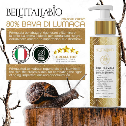 Anti-Wrinkle Face Cream with Snail Slime, Hyaluronic Acid, Vitamin E – Regenerating and Brightening with Aloe Vera – Multifunctional Anti-Aging Treatment for Blemishes and Dyschromias – Made in Italy