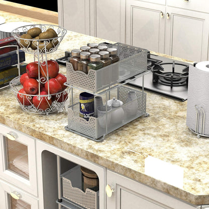 SimpleHouseware 2 Tier Pull-Out Sliding Cabinet Organizer Drawer for Under Sink, Kitchen and Bathroom, Silver