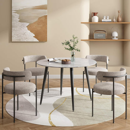 Round Dining Table MDF Marbling White,Marble-Effect Surface Tabletop,Sturdy Table Legs with Non Slip Foot Design for Dining Room