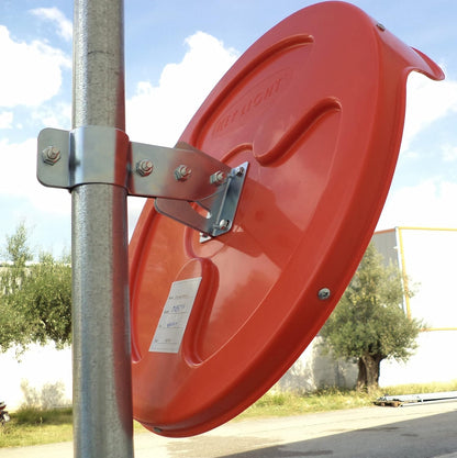 JCM-45o Convex unbreakable traffic mirror, diameter 45cm (18"), for road safety and shop security with adjustable fixing bracket for pole 48 mm (1.5")