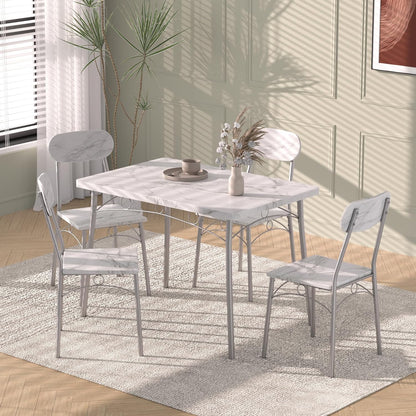 VECELO Dining Table Set for 4, 5-Piece Kitchen Table with 4 Chairs, MDF Board Tabletop with Metal Frame for Small Space, Compact Dinette, Breakfast Nook, White