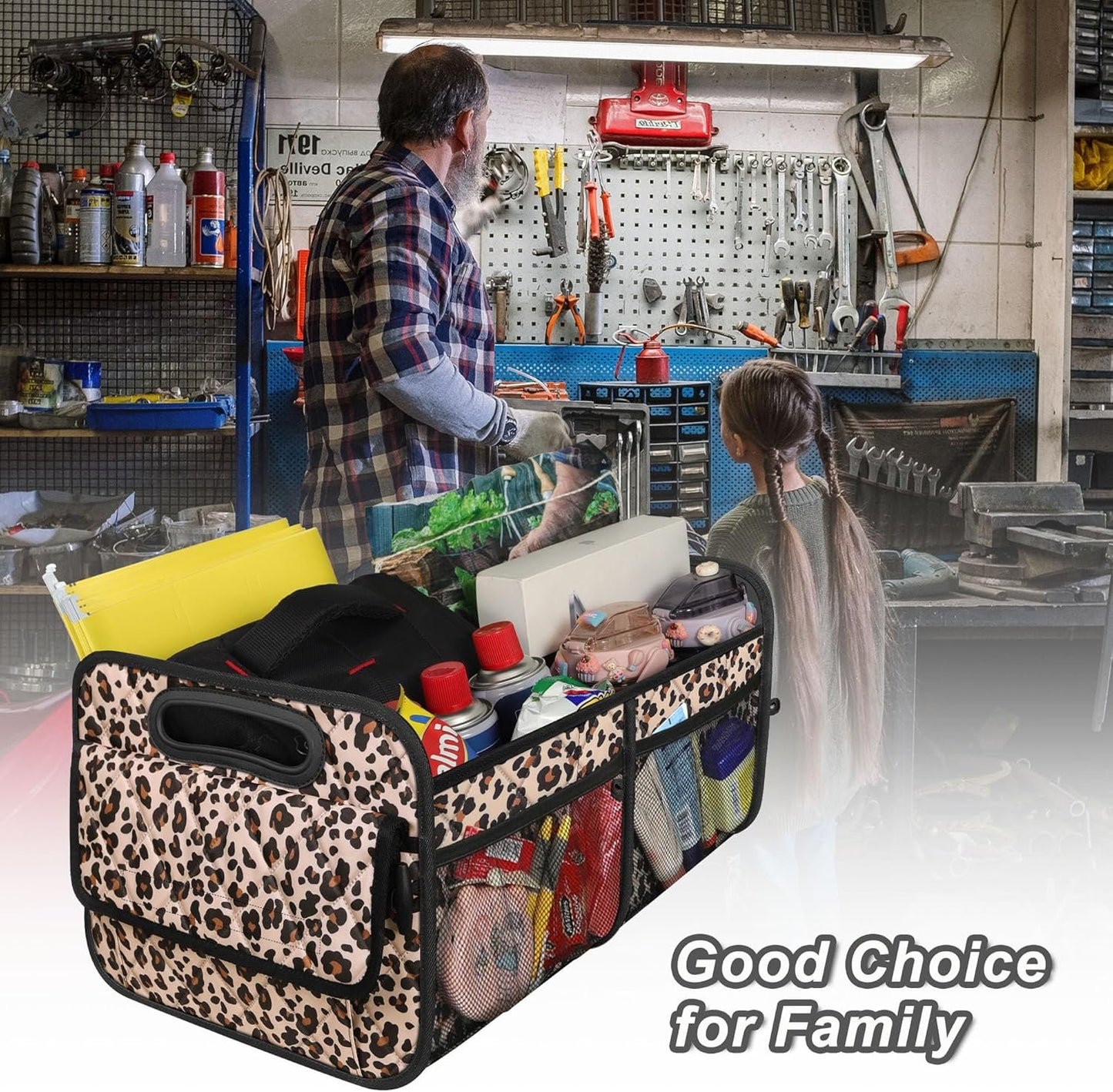 Deosk Car Trunk Organizer for SUV, 50L Waterproof Polyester Storage With 6 Big Pockets for Women/Men - Minivan/Truck (Medium, Leopard Print)