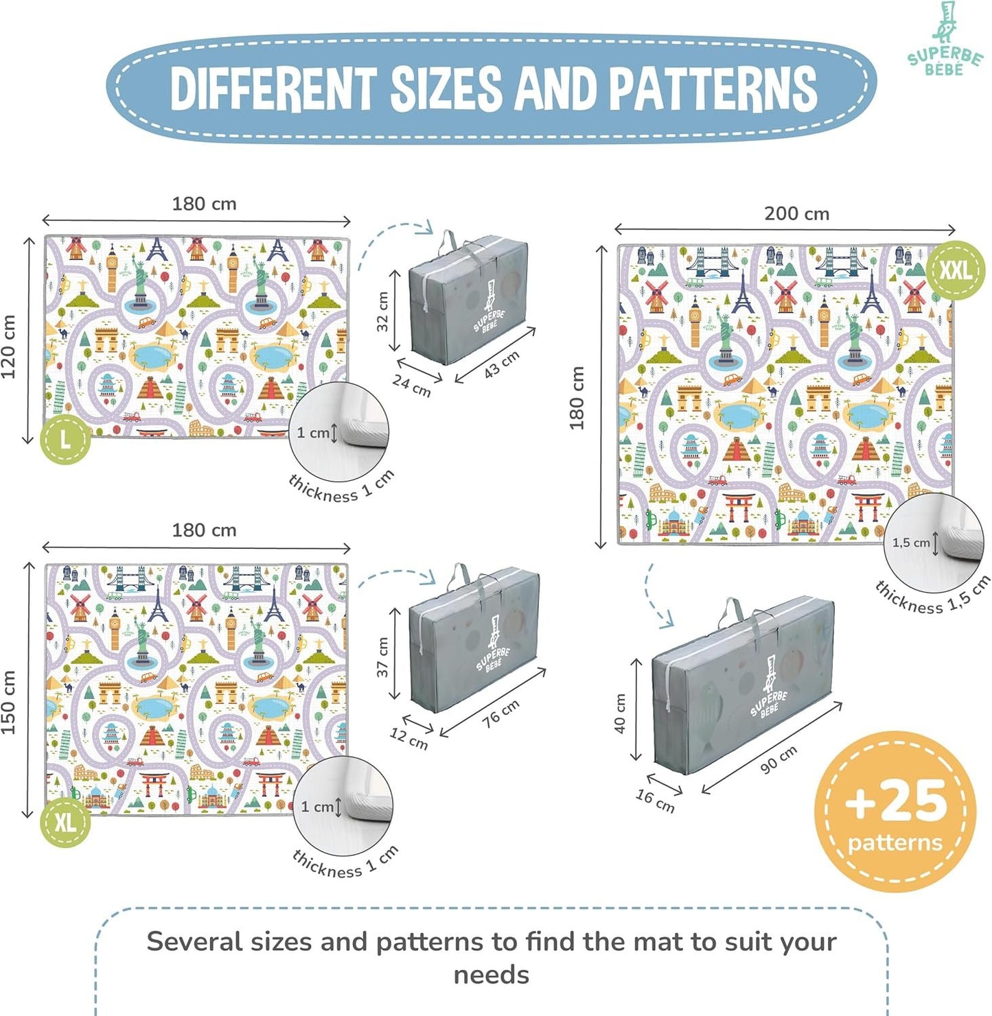 Montessori Folding Children's Play Mat, 150 x 180 x 1 cm, Reversible Non-Toxic and Waterproof Foam for Children, Gym, Baby Tummy Time Mat, Baby Gift