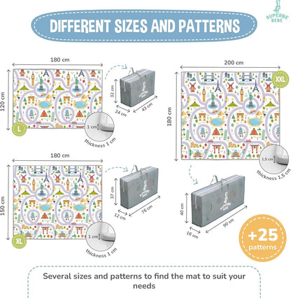 Montessori Folding Children's Play Mat, 150 x 180 x 1 cm, Reversible Non-Toxic and Waterproof Foam for Children, Gym, Baby Tummy Time Mat, Baby Gift