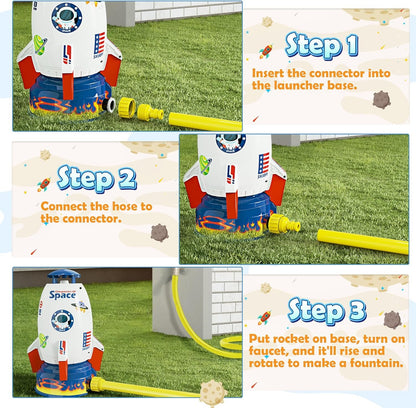 Skirfy Sprinklers for Yard Rocket Outdoor Water Toys for Kids, Rocket Design Powered Lift Off 9-16ft & Spin, Summer Garden Water Play Toys & Birthday Gift for Girls Boys Age 3-12 Year Old