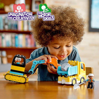 LEGO DUPLO Construction Truck and Tracked Excavator, Buildable Kids Toy for 2+ Year Old; Digger Toy and Tipper Truck Learning Set for Toddlers Who Like Construction Sites and Creative Play 10931