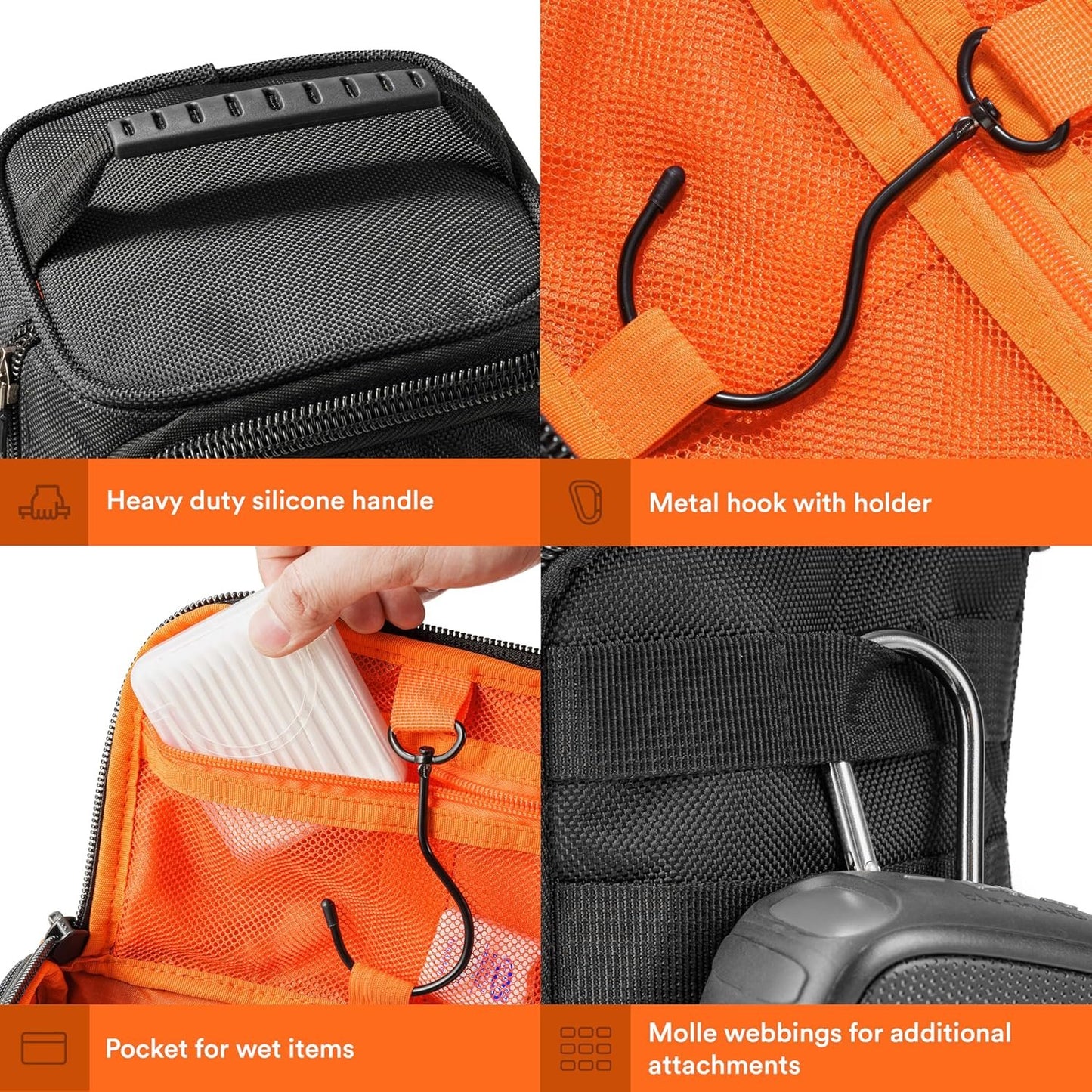Fitdom Hanging Compact Toiletry Bag Tactical Dopp Kit Case For Men. Perfect For Travel & Storage. Fits Large & Small Cosmetic Makeup, Clipper, Toothbrush, Shower, Shaving & Grooming Care Organizer,