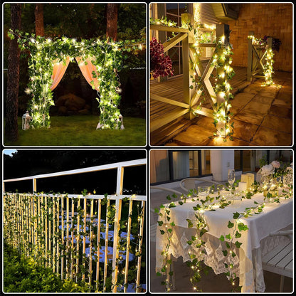 Taefuhnn 10M 100LED Vine Leaf Fairy String Lights Batteries Powered, Fake Green Ivy Vine Fairy String Lights for Room Home Bedroom Outdoor Indoor Garden Decor