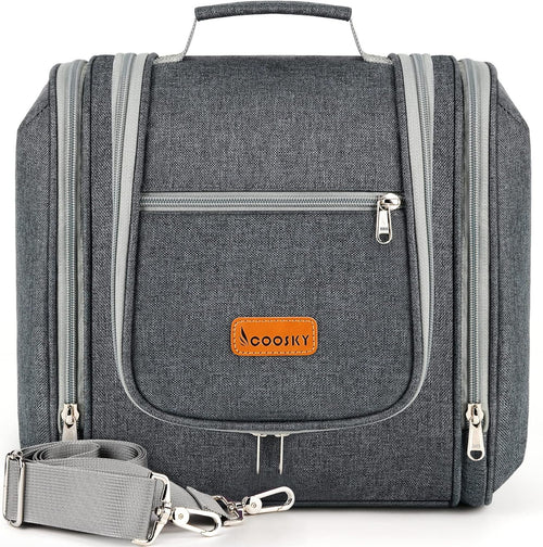 COOSKY Extra Large Hanging Travel Toiletry Bag for Women and Men, Hygiene Bag, Bathroom and Shower Organizer Kit with Elastic Band Holders for Toiletries, Cosmetics, Makeup, Brushes, Grey, Extra Large