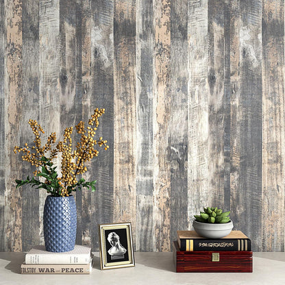 FunStick Wood Effect Adhesive Paper for Grey Table Wood Wallpaper Panel Wall Sticker Bedroom Kitchen Grey Adhesive Film for Furniture Wood Panel 30 cm x 5 m