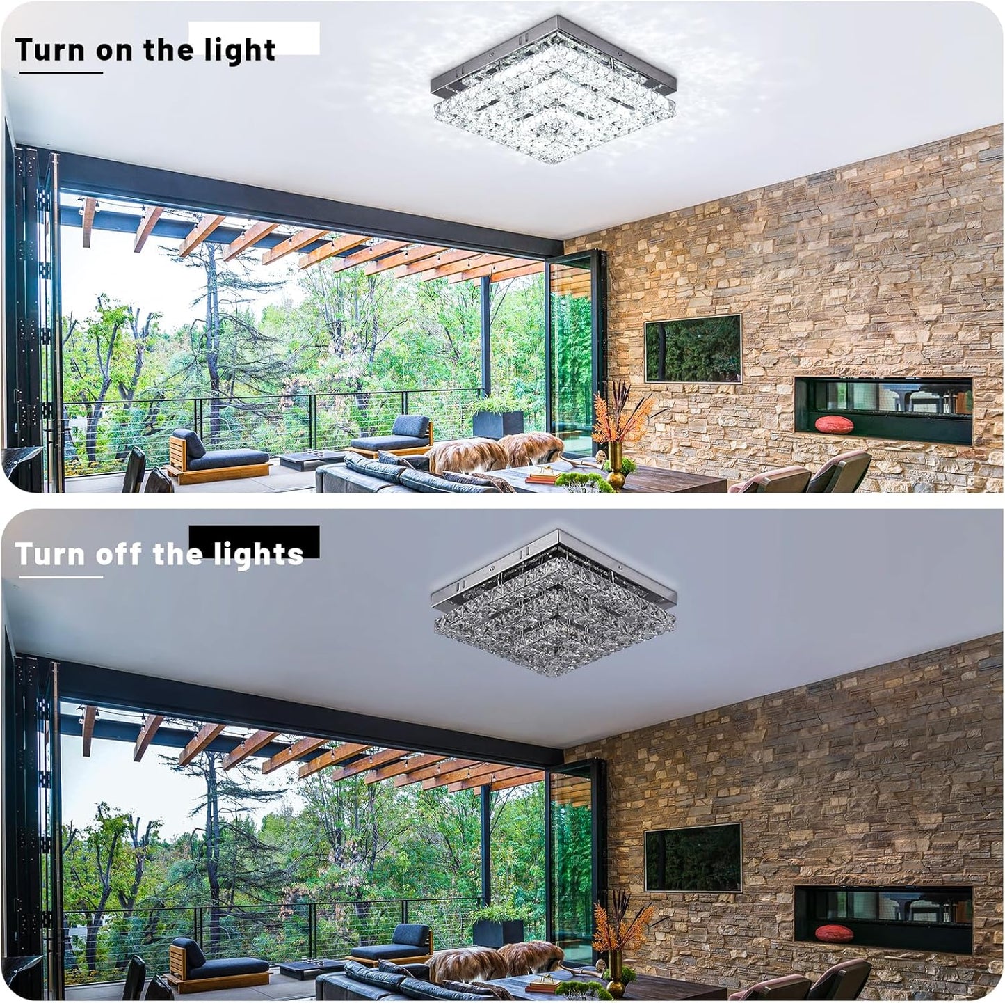 Cainjiazh 11.8 inch Crystal Chandelier LED Flush Mount Crystal Ceiling Light Modern Crystal Chandelier Square Ceiling Light for Bedroom Hallway Kitchen Office Without Remote Control
