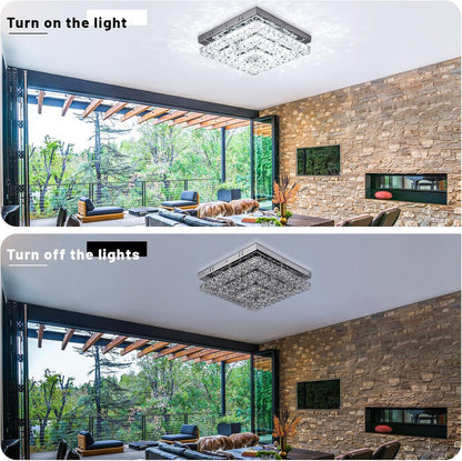 Cainjiazh 11.8 inch Crystal Chandelier LED Flush Mount Crystal Ceiling Light Modern Crystal Chandelier Square Ceiling Light for Bedroom Hallway Kitchen Office Without Remote Control