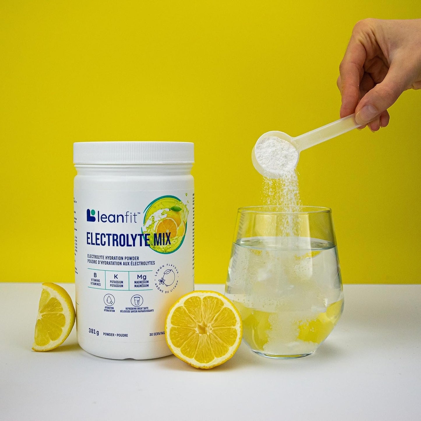 LEANFIT ELECTROLYTE MIX, Citrus Lemon, Electrolyte Hydration Powder Drink Mix, Non GMO, Vegan, Gluten-Free, 30 servings, 381g tub